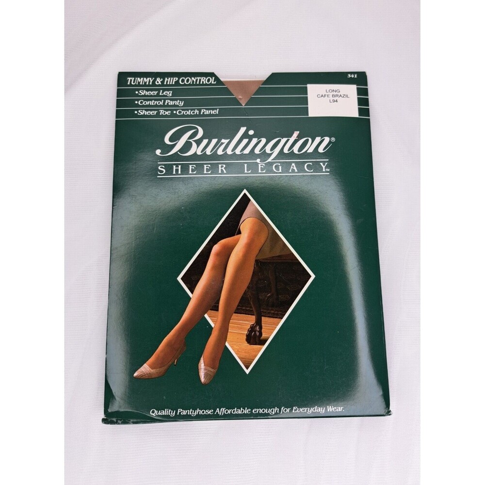 Burlington NOS Vtg Pantyhose Sheer Legacy LONG Cafe Brazil L94 Tummy Hip Control